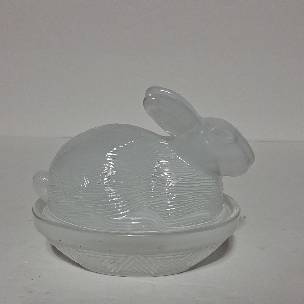 White Glass Rabbit Dish